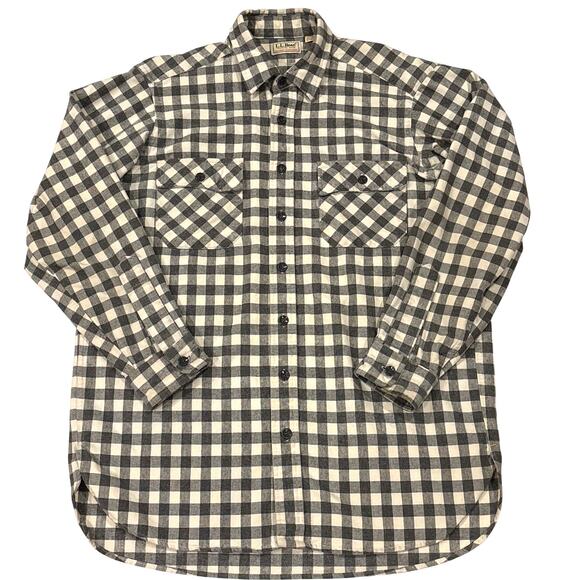 Vtg LL Bean Shirt Men LT 16 Gray Plaid Flannel Chamois Button Up Long Sleeve USA - Picture 1 of 8